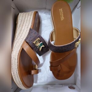 Michael Kors Brown and Tan Wedge Sandals